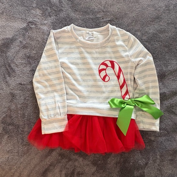 Rare Editions Other - Candy Cane Sweatshirt with Red Tulle and Green Bow